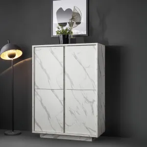 Credenza 92x43x145 cm Marmo Bianco Neoclassico 4 Ante Battenti - Carrara