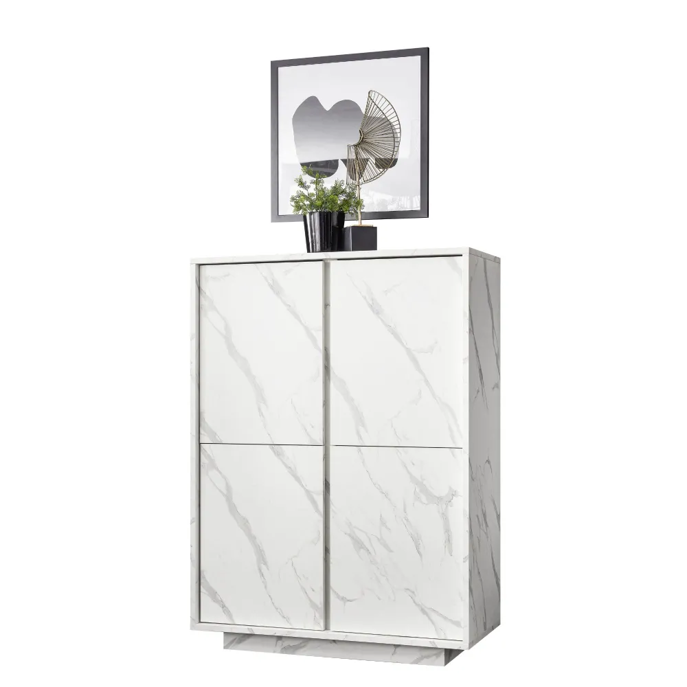 Credenza 92x43x145 cm Marmo Bianco Neoclassico 4 Ante Battenti - Carrara