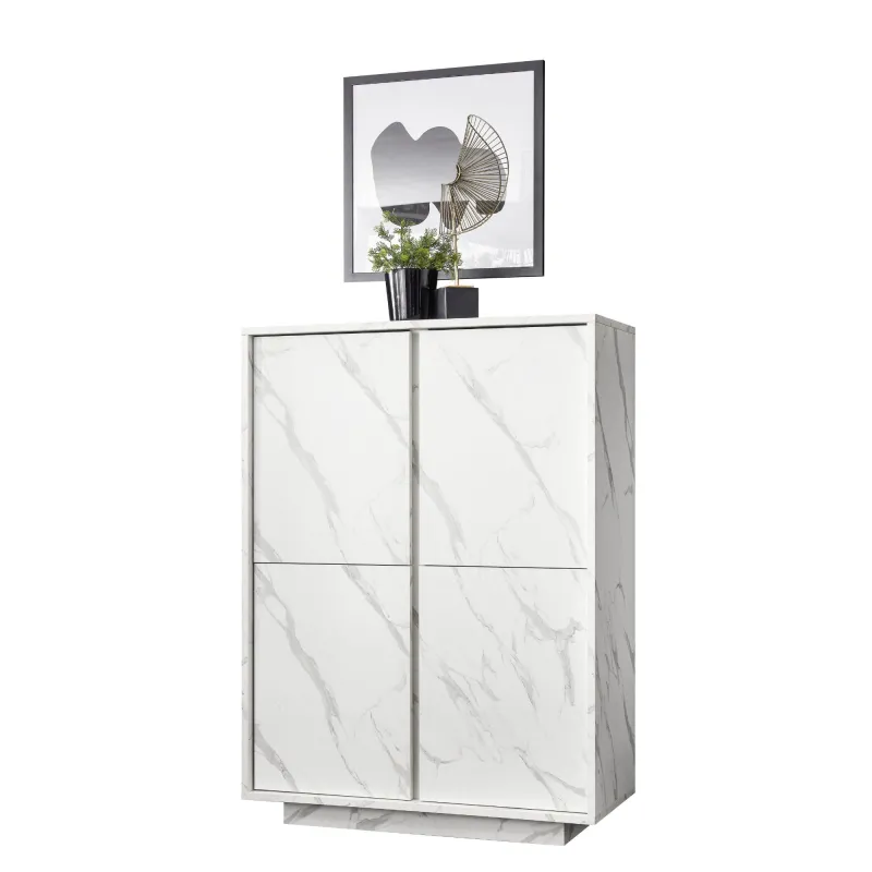 Credenza 92x43x145 cm Marmo Bianco Neoclassico 4 Ante Battenti - Carrara