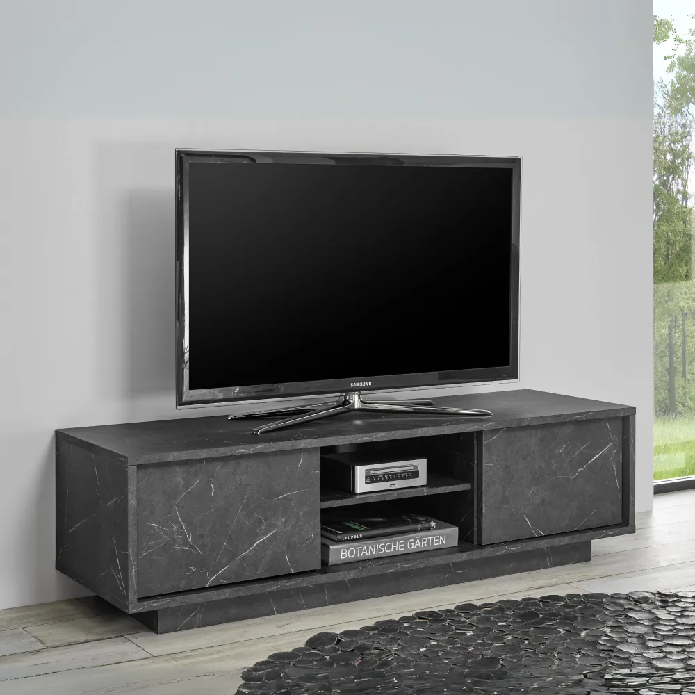 Porta TV 139x43x44 cm Marmo Nero 2 Ante Vano Centrale - Carrara