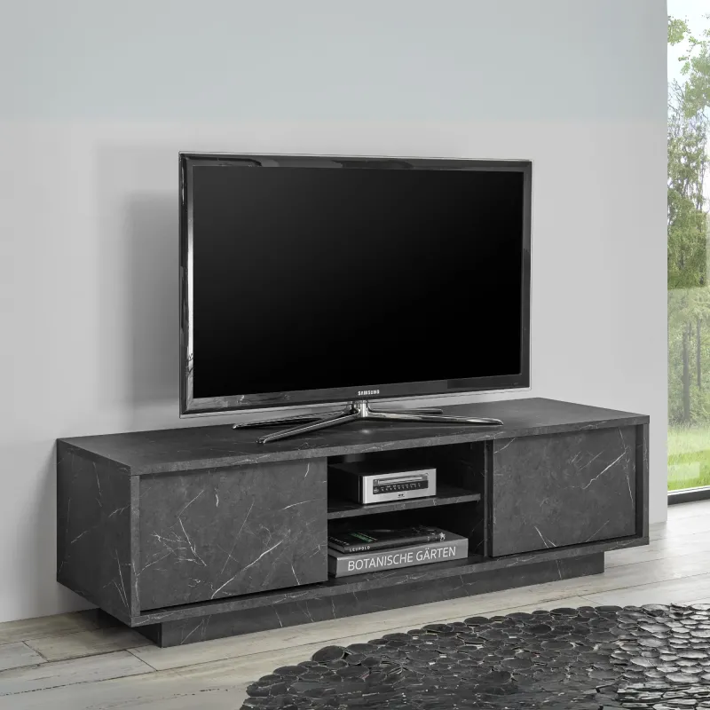 Porta TV 139x43x44 cm Marmo Nero 2 Ante Vano Centrale - Carrara