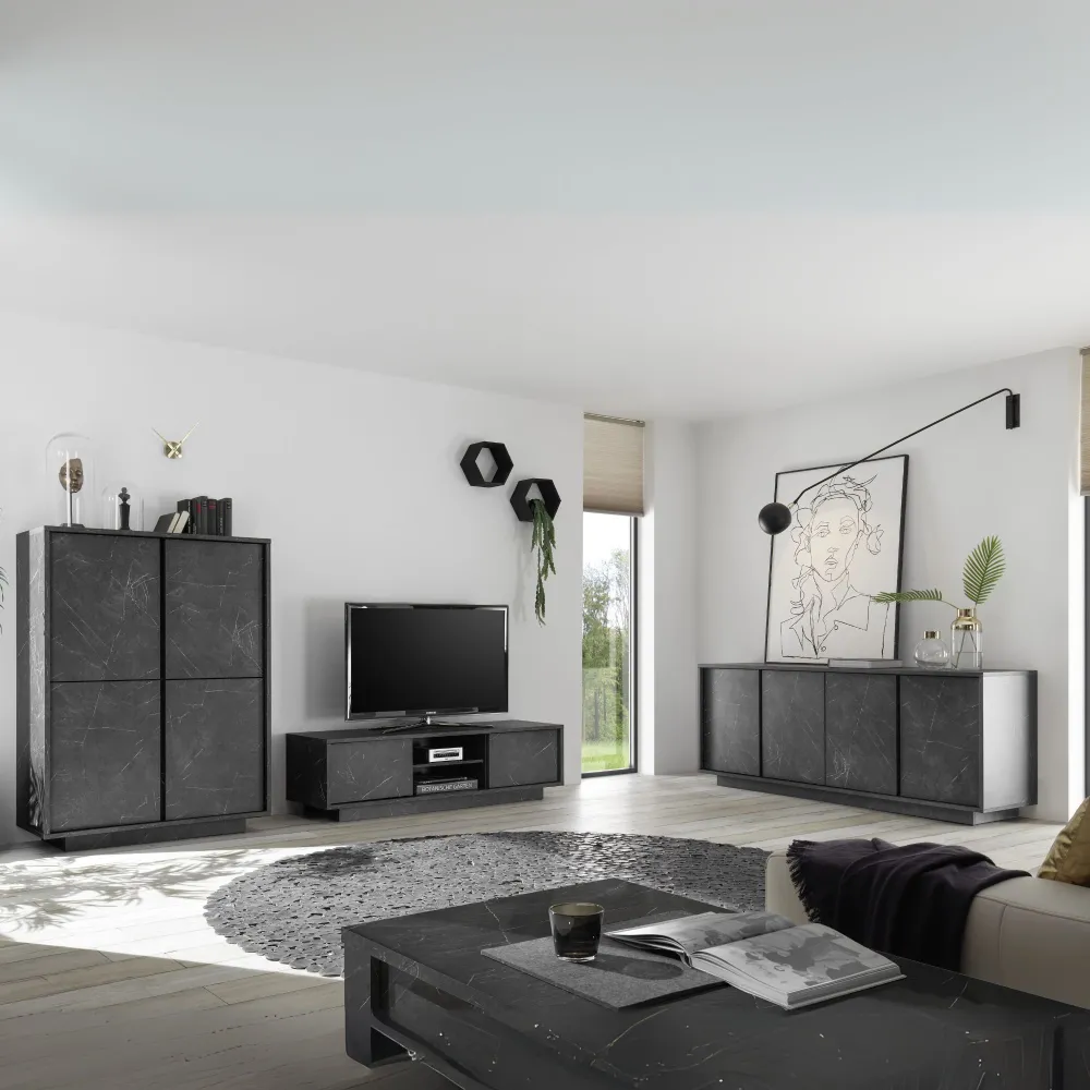 Porta TV 139x43x44 cm Marmo Nero 2 Ante Vano Centrale - Carrara