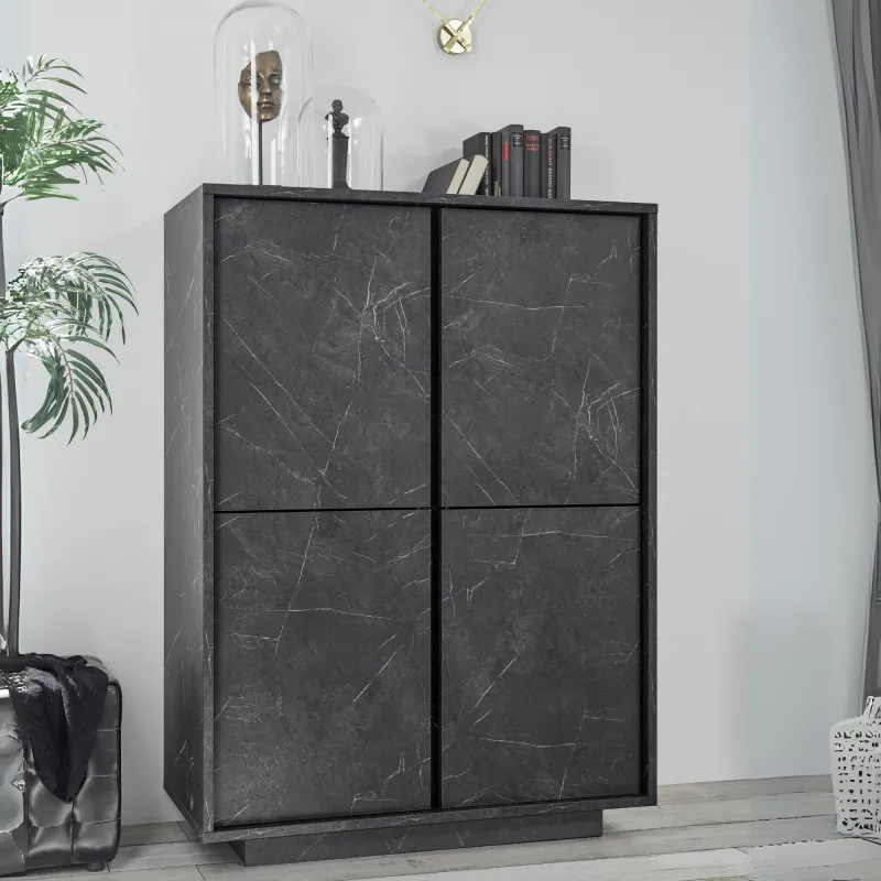 Credenza 92x43x145 cm Nero Marmo 4 Ante Battenti - Carrara