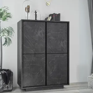 Credenza 92x43x145 cm Nero Marmo 4 Ante Battenti - Carrara