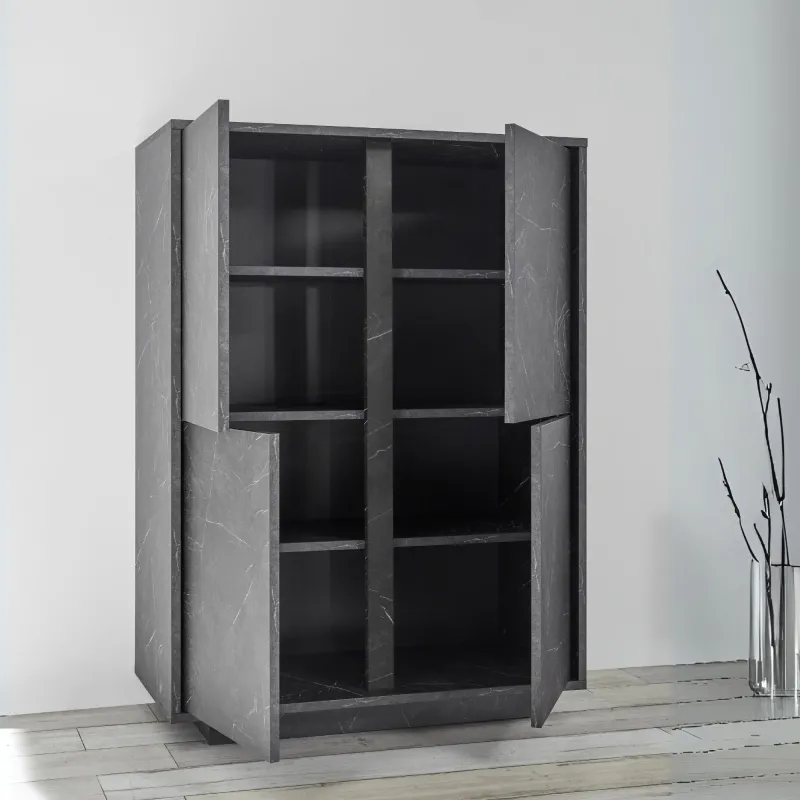Credenza 92x43x145 cm Nero Marmo 4 Ante Battenti - Carrara