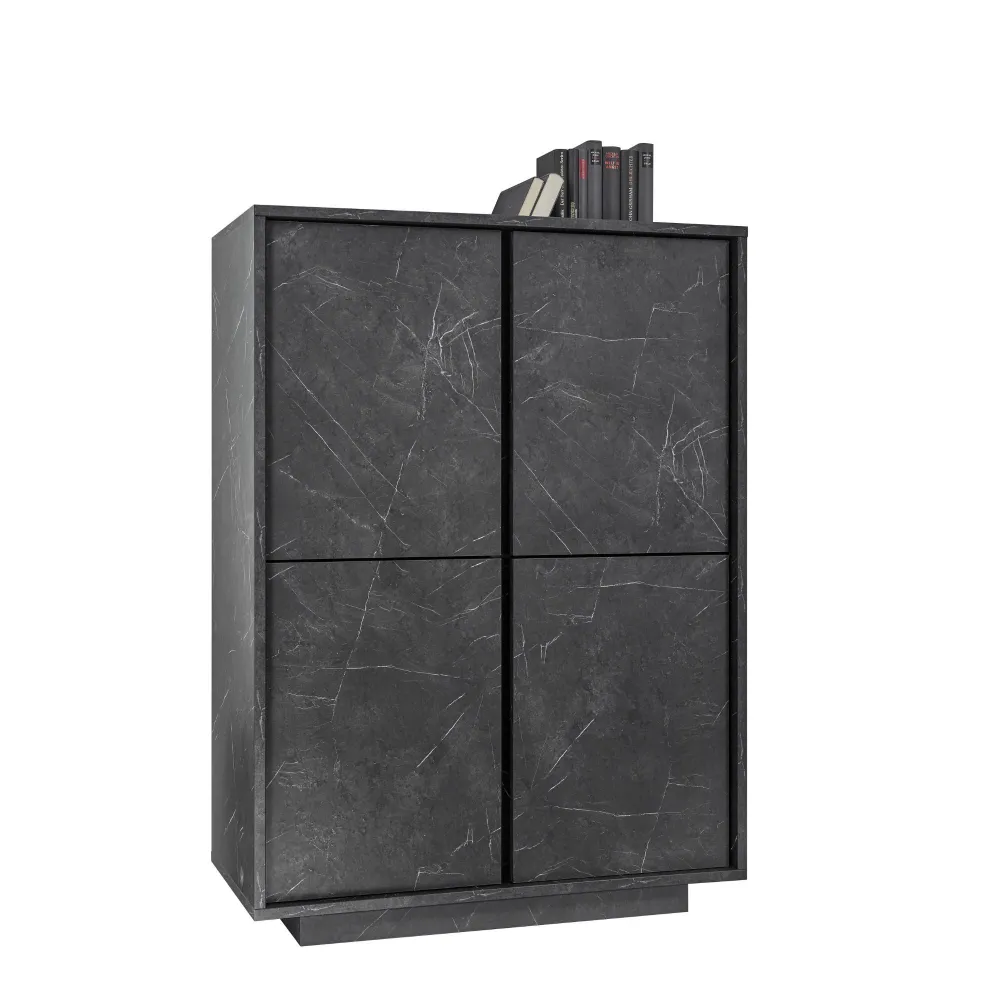 Credenza 92x43x145 cm Nero Marmo 4 Ante Battenti - Carrara