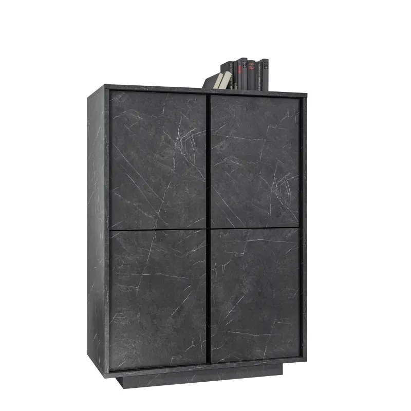 Credenza 92x43x145 cm Nero Marmo 4 Ante Battenti - Carrara