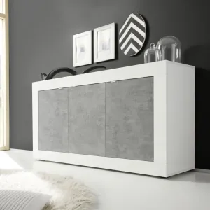 Credenza 160x43x86 cm Bianco Lucido Due Ante Stile Moderno - Basic