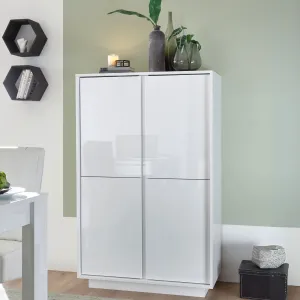 Credenza 92x43x145 cm Bianco Laccato Lucido 4 Ante Battenti Zona Living - Ice