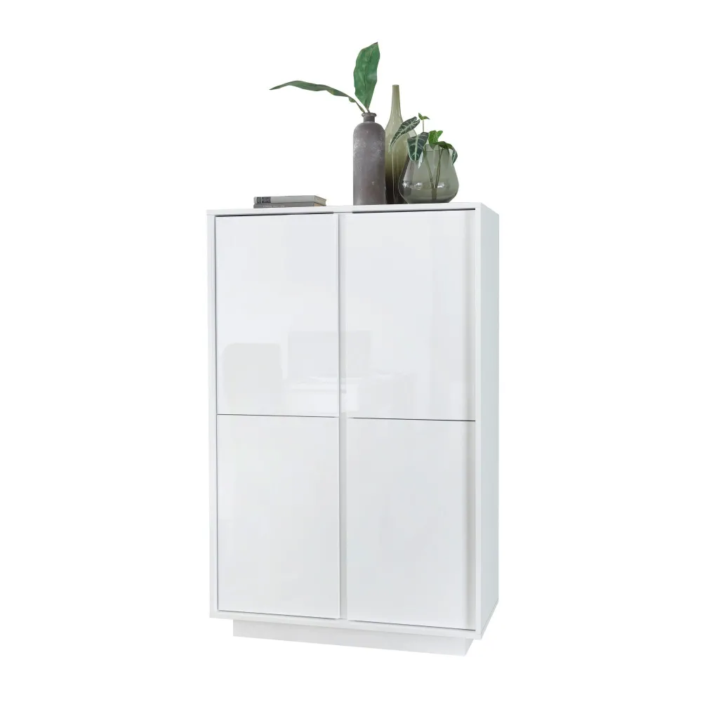 Credenza 92x43x145 cm Bianco Laccato Lucido 4 Ante Battenti Zona Living - Ice