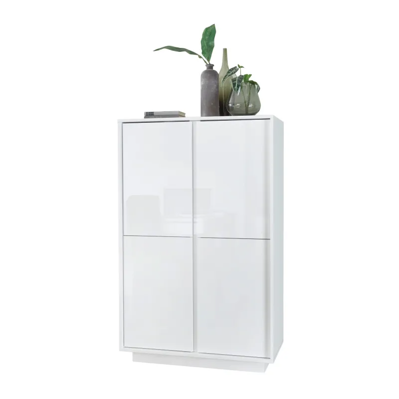 Credenza 92x43x145 cm Bianco Laccato Lucido 4 Ante Battenti Zona Living - Ice