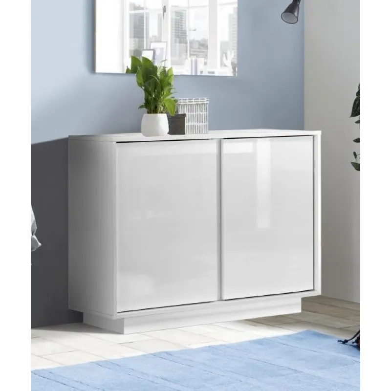 Credenza 92x43x79 cm Bianco Lucido Due Ante Battente - Ice