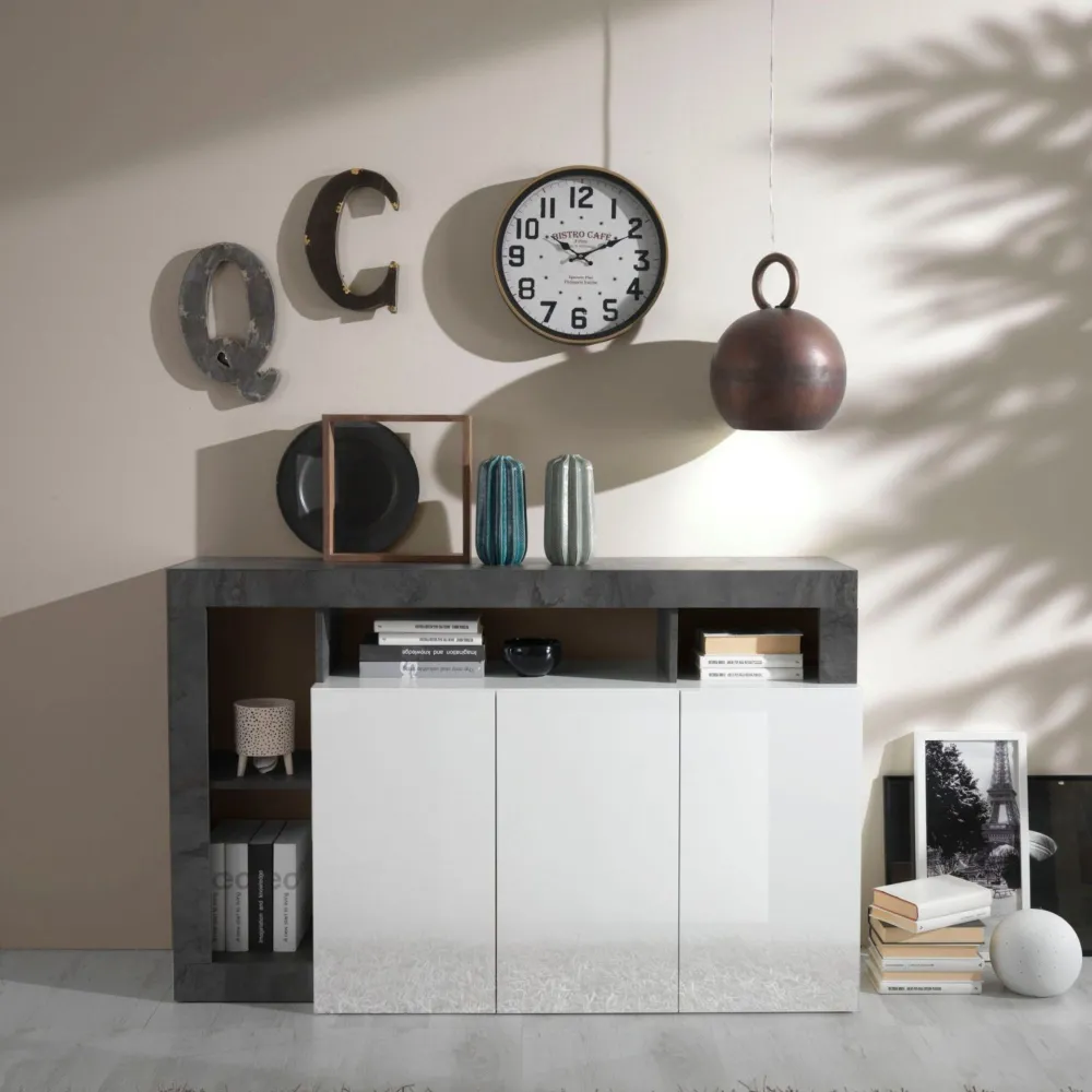 Madia 146x93x42 cm Bianco Lucido Design Moderno Soggiorno - Hamburg