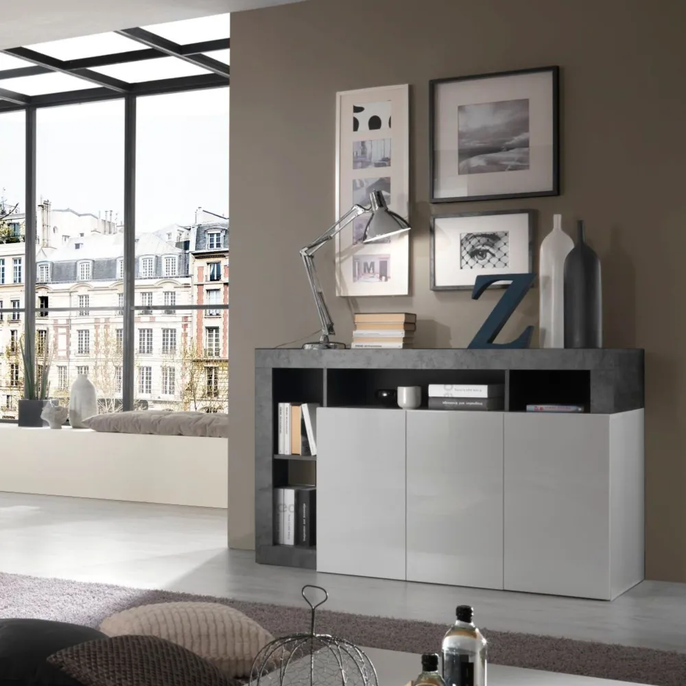 Madia 146x93x42 cm Bianco Lucido Design Moderno Soggiorno - Hamburg