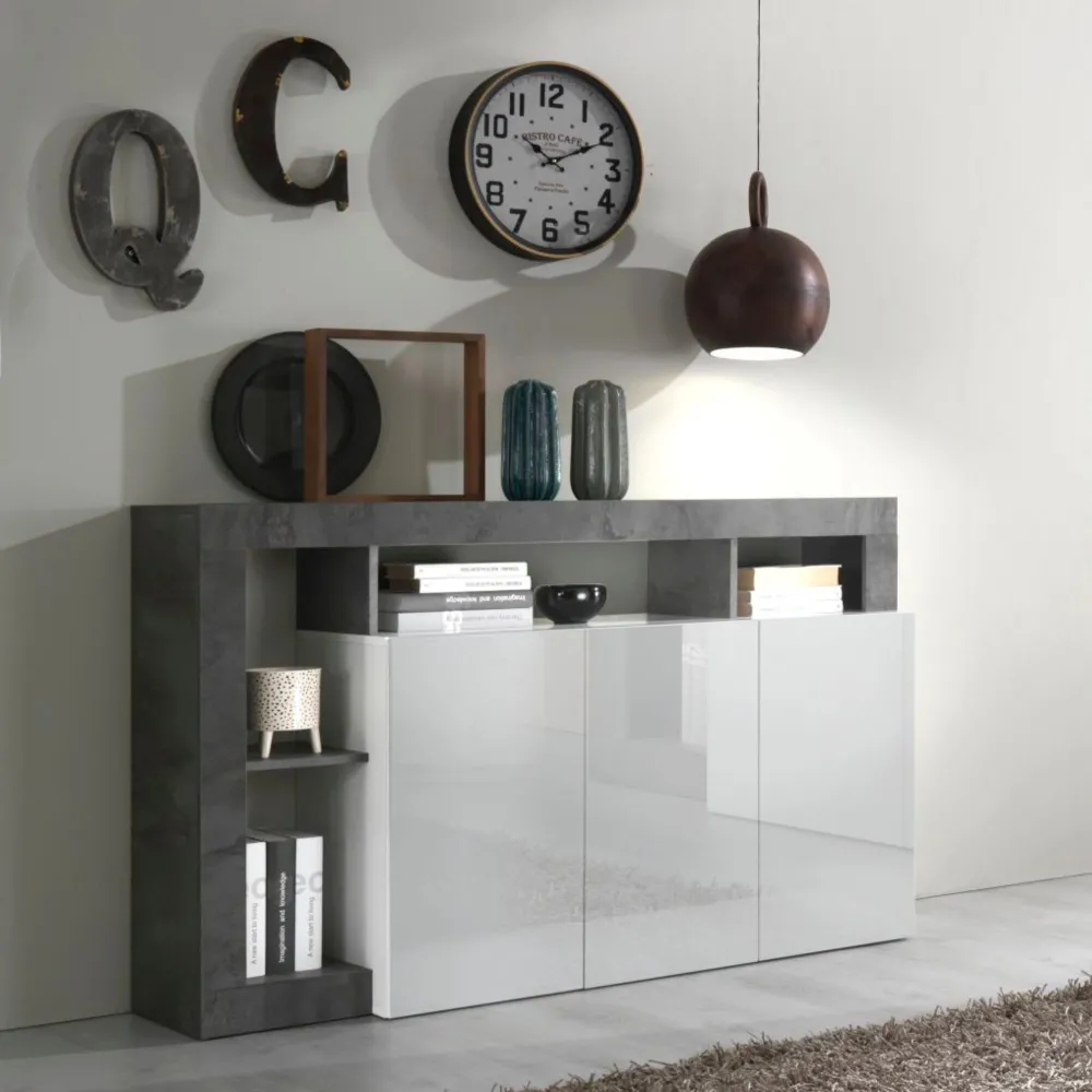 Madia 146x93x42 cm Bianco Lucido Design Moderno Soggiorno - Hamburg