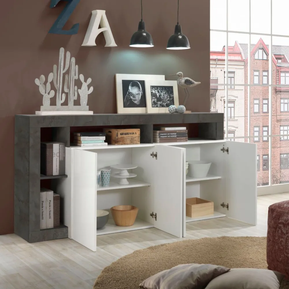 Madia 184x93x42 cm Bianco Lucido Design Moderno Soggiorno - Hamburg