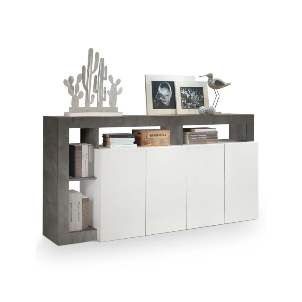 Madia 184x93x42 cm Bianco Lucido Design Moderno Soggiorno - Hamburg