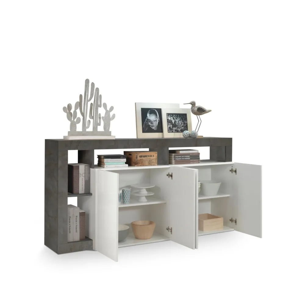 Madia 184x93x42 cm Bianco Lucido Design Moderno Soggiorno - Hamburg