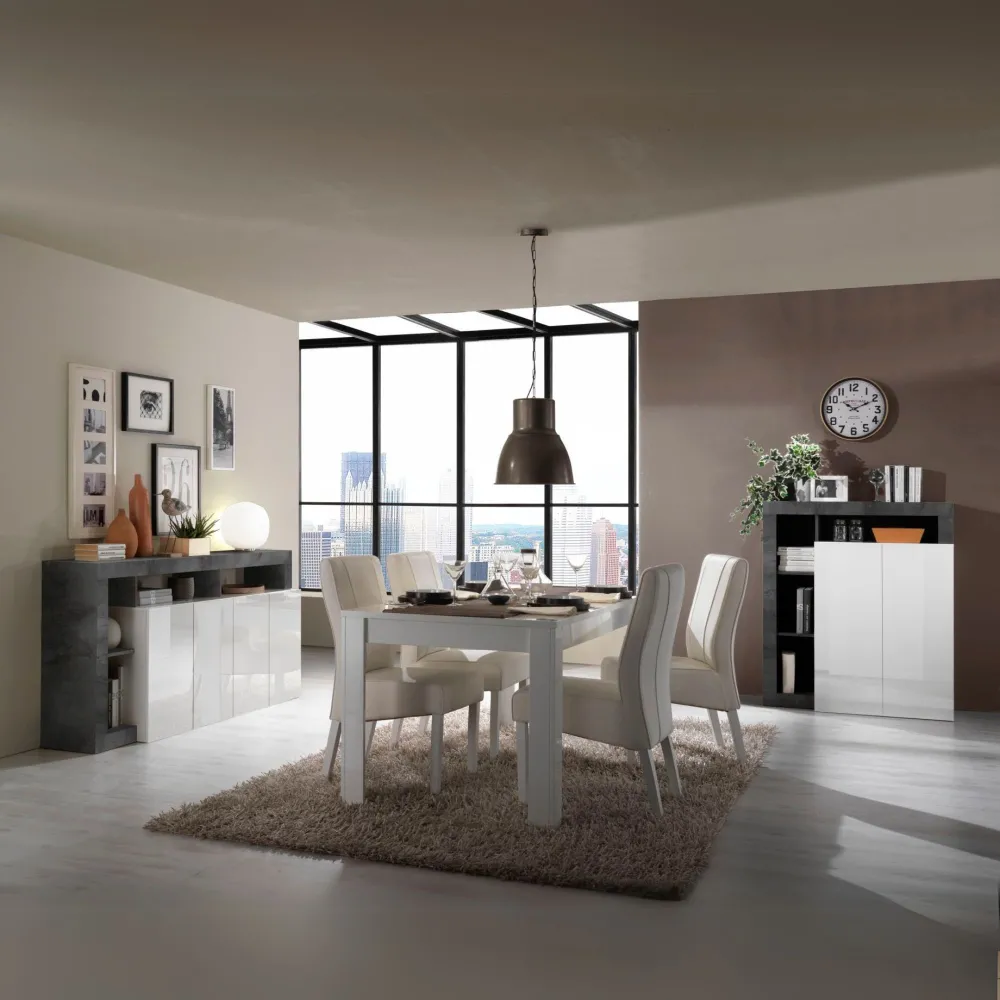Madia 184x93x42 cm Bianco Lucido Design Moderno Soggiorno - Hamburg