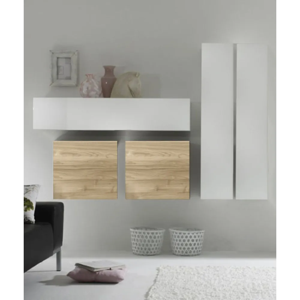 Parete Attrezzata 220x169 cm Noce Stelvio Sistema di Aggancio Regolabile - Infinity