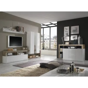 Parete Attrezzata 277x35 Bianco Laccato Lucido Linee Moderne - Hamburg