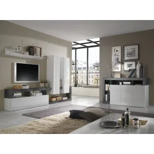 Parete Attrezzata 277x35 cm Bianco Laccato Lucido Soggiorno Moderno - Hamburg