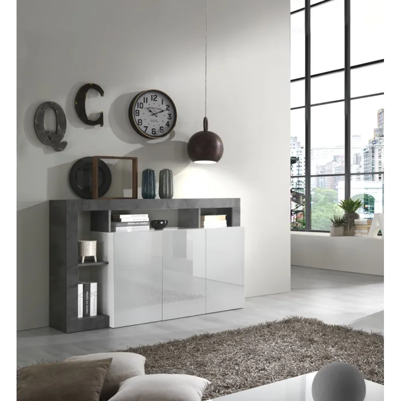 Parete Attrezzata 277x35 cm Bianco Laccato Lucido Soggiorno Moderno - Hamburg