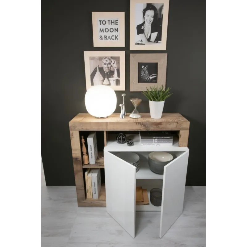 Parete Attrezzata 219x35 cm Bianco Laccato Lucido Moderna con Pensili e Mensole - Hamburg