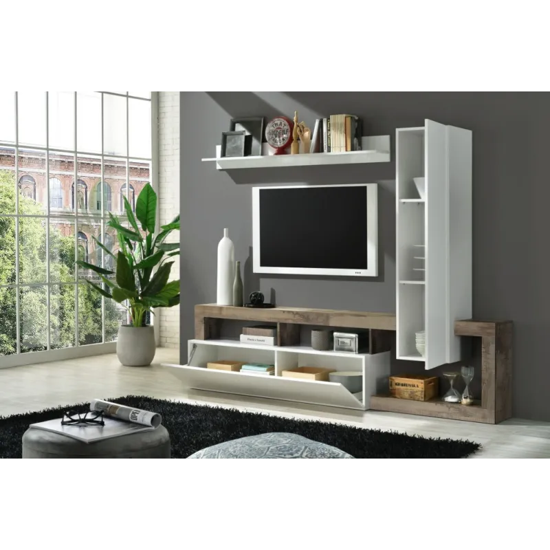 Parete Attrezzata 219x173x35 cm Bianco Laccato Lucido Design Moderno - Hamburg