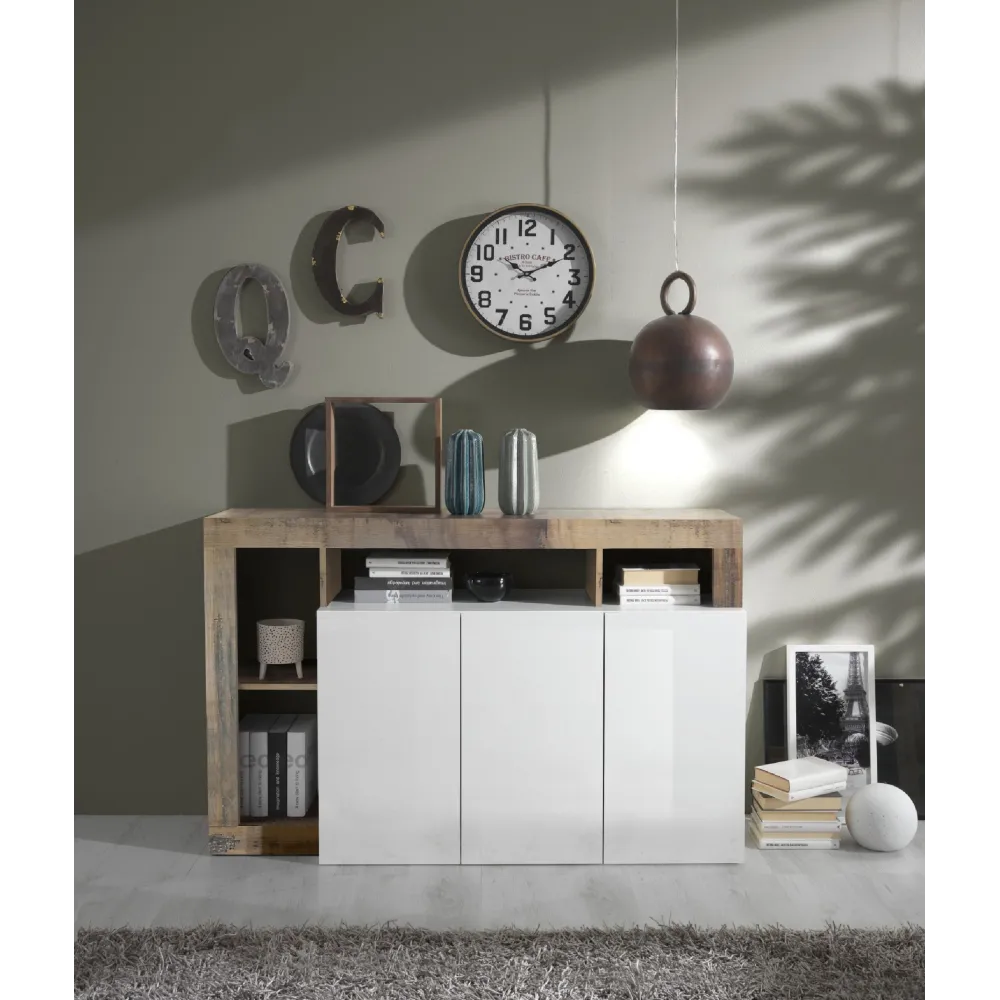 Parete Attrezzata 219x173x35 cm Bianco Laccato Lucido Design Moderno - Hamburg