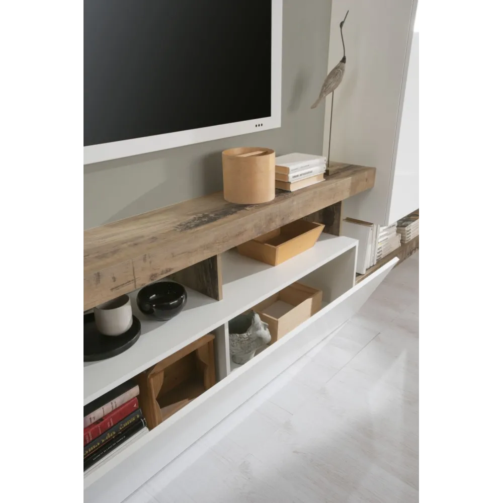 Parete Attrezzata 219x173x35 cm Bianco Laccato Lucido Design Moderno - Hamburg