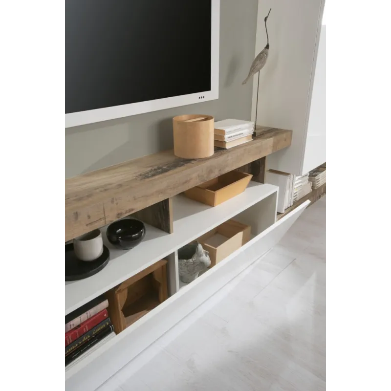 Parete Attrezzata 219x173x35 cm Bianco Laccato Lucido Design Moderno - Hamburg
