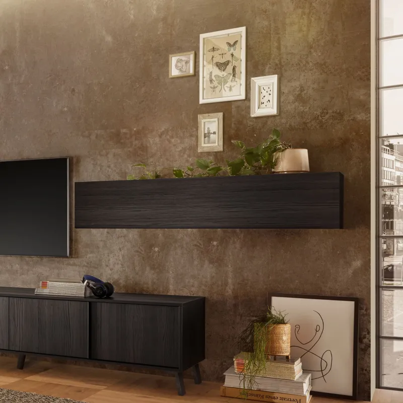 Pensile ribalta/vasistas 138×30×29 nero frassinato con texture effetto legno - ETERNITY