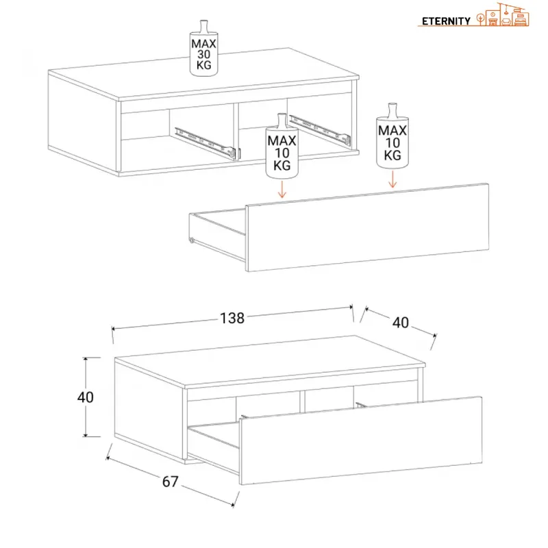 Base TV 138×40×40 lava con design moderno e finitura opaca - ETERNITY
