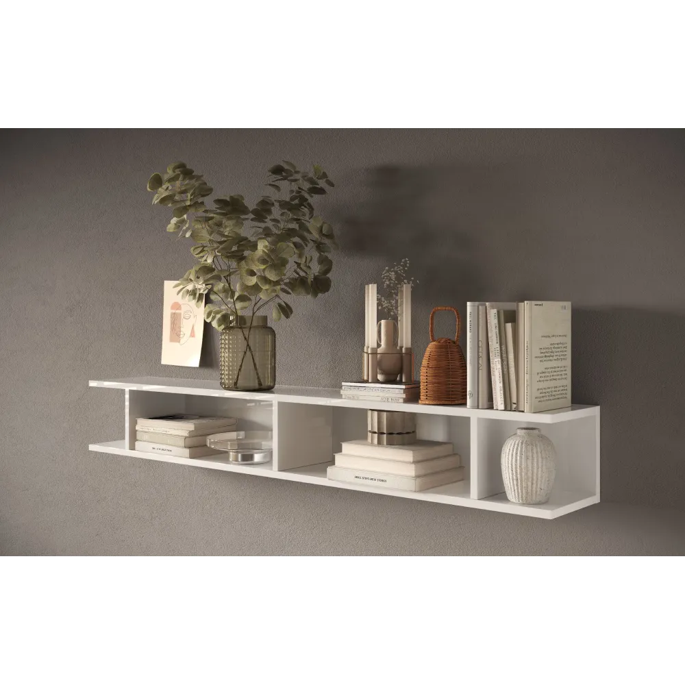 Mensola 138×21×19 bianco lucido installabile orizzontale o verticale - ETERNITY