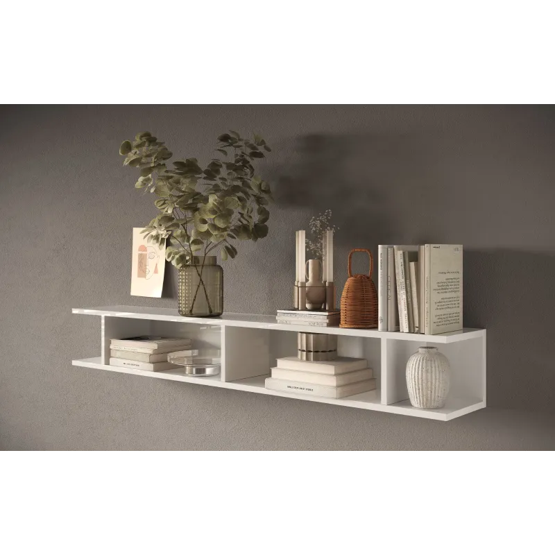 Mensola 138×21×19 bianco lucido installabile orizzontale o verticale - ETERNITY