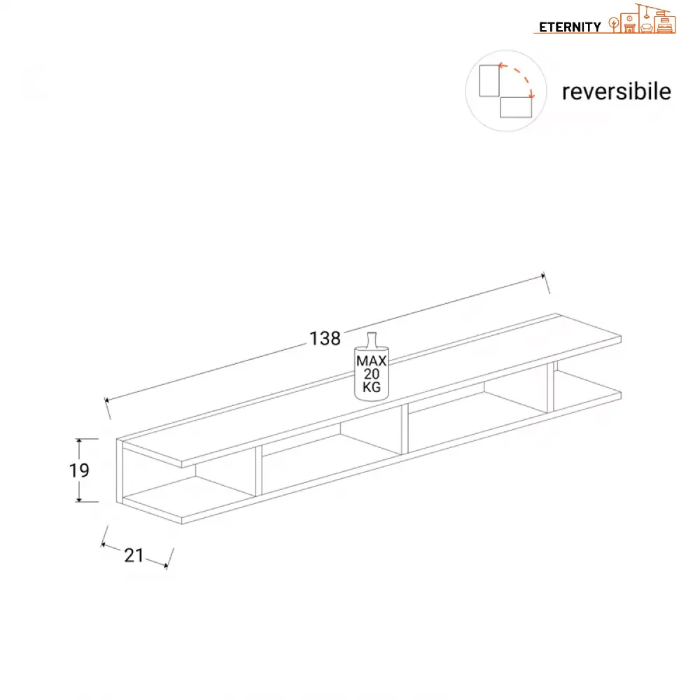 Mensola 138×21×26 piombo con finitura opaca e design sobrio - ETERNITY