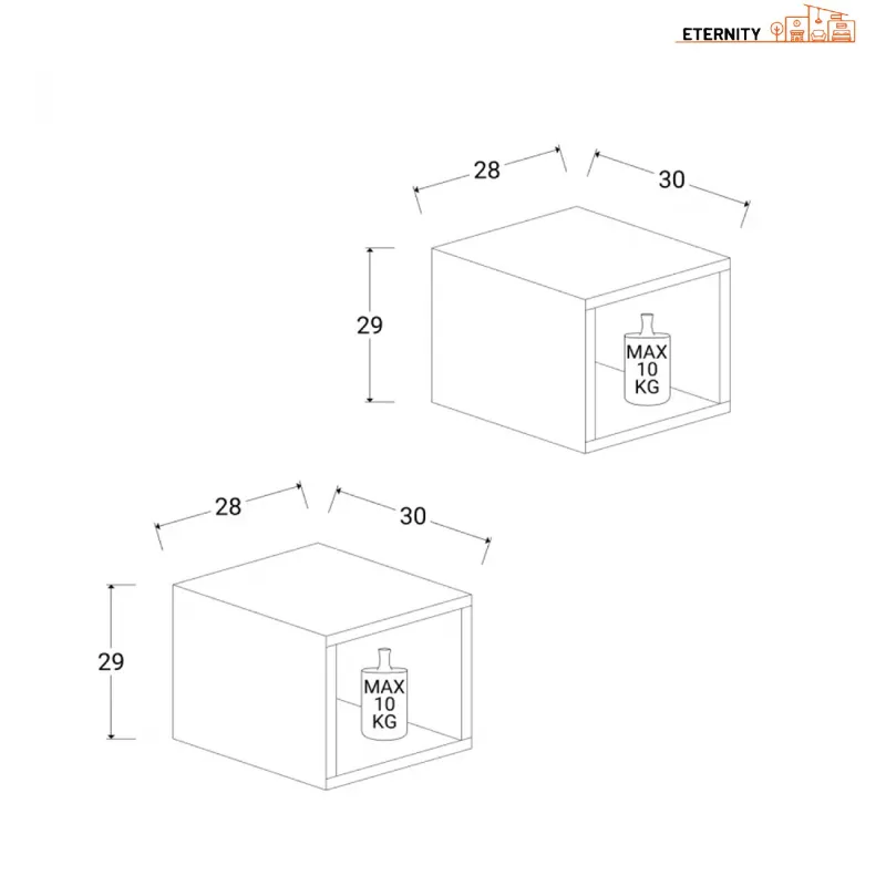 Set 2 cubi pensili 28x29h cm color gesso - Eternity
