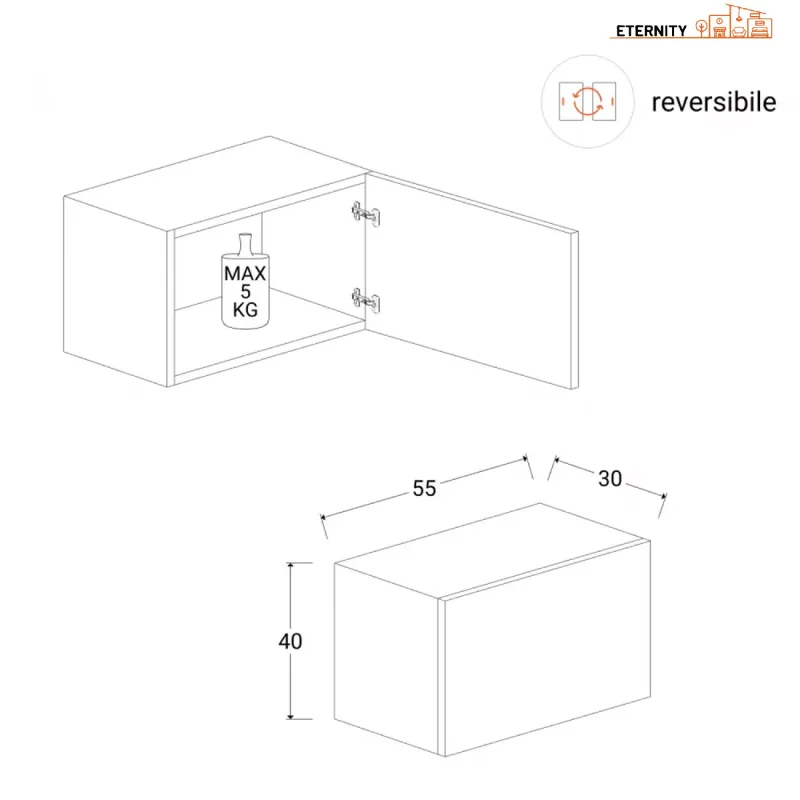 Modulo cubotto 55×30×40 piombo da terra con anta frontale e look urbano - ETERNITY