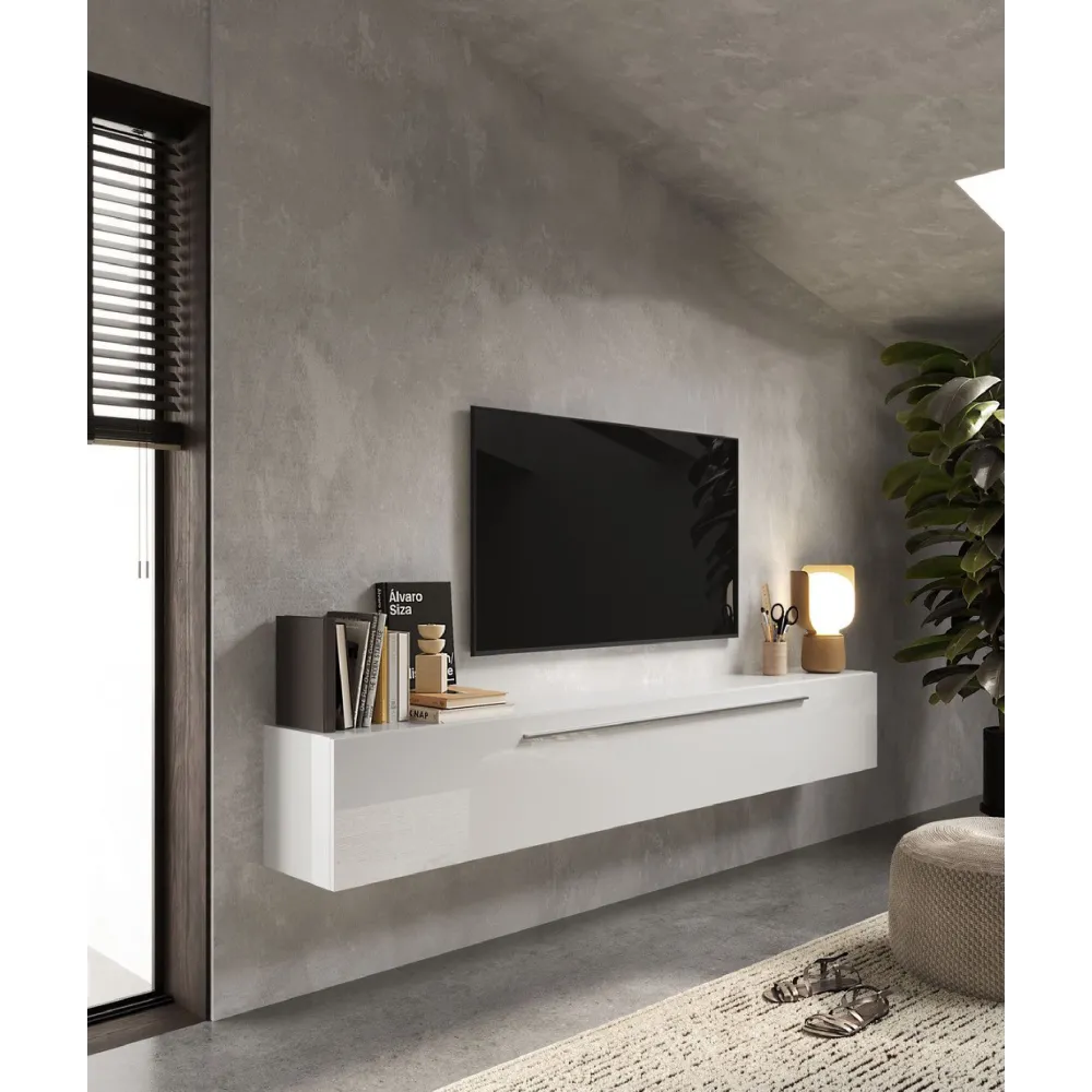 Pensile ribalta 210×35×33 bianco lucido con apertura verso il basso - ETERNITY