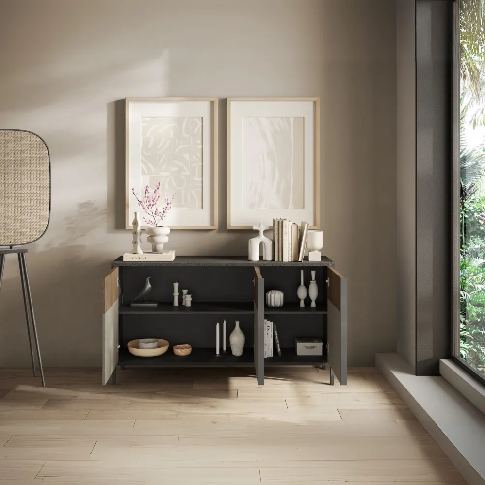 Madia 156×86×40 rovere argilla e rovere scuro con 3 ante - ZENITH 2
