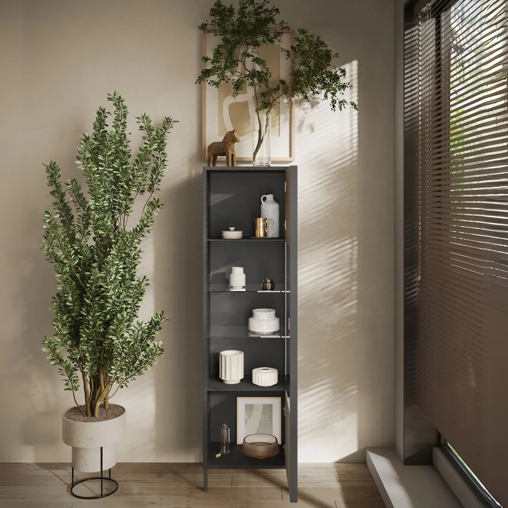 Vetrina 55×203×40 rovere argilla e rovere scuro con anta in vetro - ZENITH 2