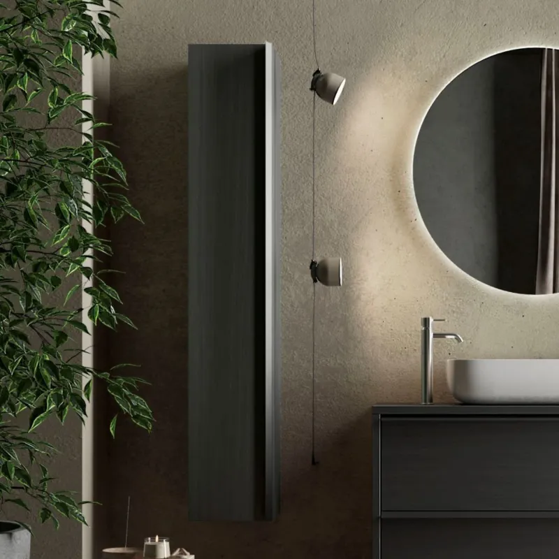 Colonna bagno 26×138×26 nero frassinato con vani a giorno e chiusi - TEKKEN