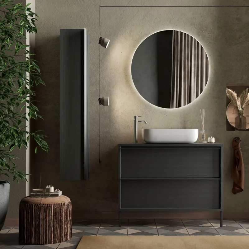 Colonna bagno 26×138×26 nero frassinato con vani a giorno e chiusi - TEKKEN