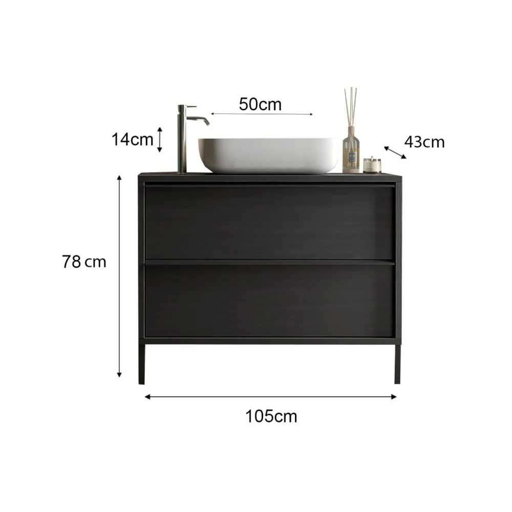 Mobile bagno 105×92×43 nero frassinato con lavabo a ciotola e doppio piede - TEKKEN 2