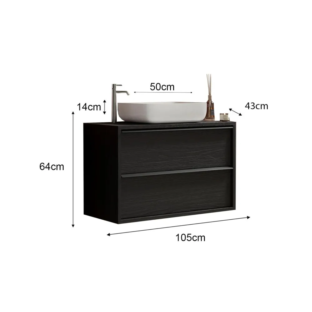 Mobile bagno 105×92×43 nero frassinato con lavabo a ciotola e base sospesa - TEKKEN 2