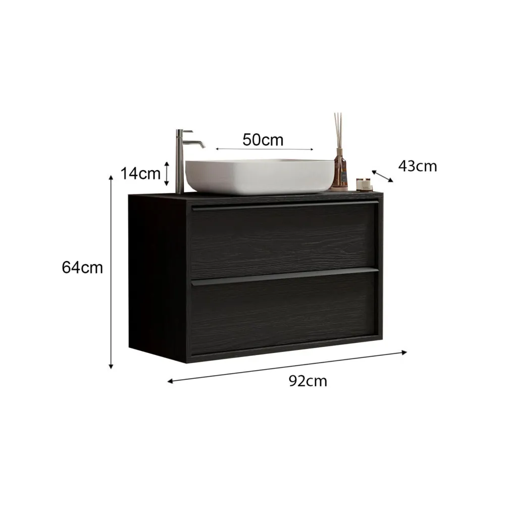 Mobile bagno 92×92×43 nero frassinato con lavabo a ciotola e base sospesa - TEKKEN 2
