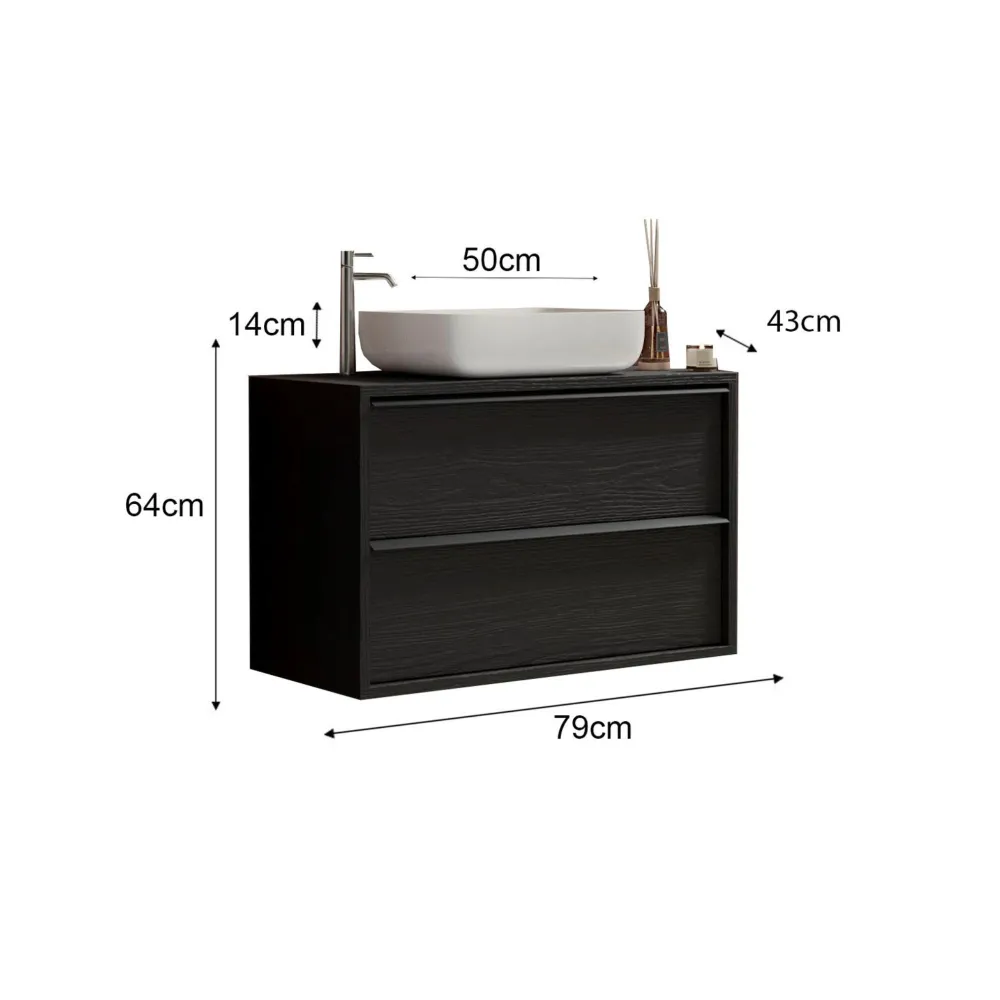 Mobile bagno 79×92×43 nero frassinato sospeso con lavabo a ciotola - TEKKEN 2