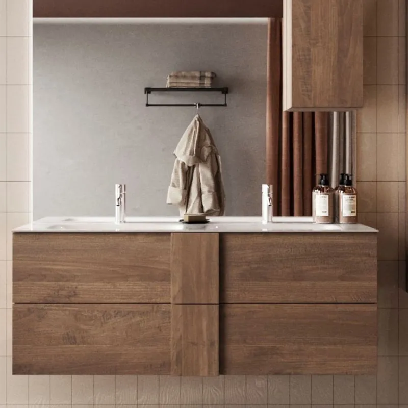 Base lavabo sospesa 120×51×47 cm bianco lucido con cassetti push‑pull - JUPITER