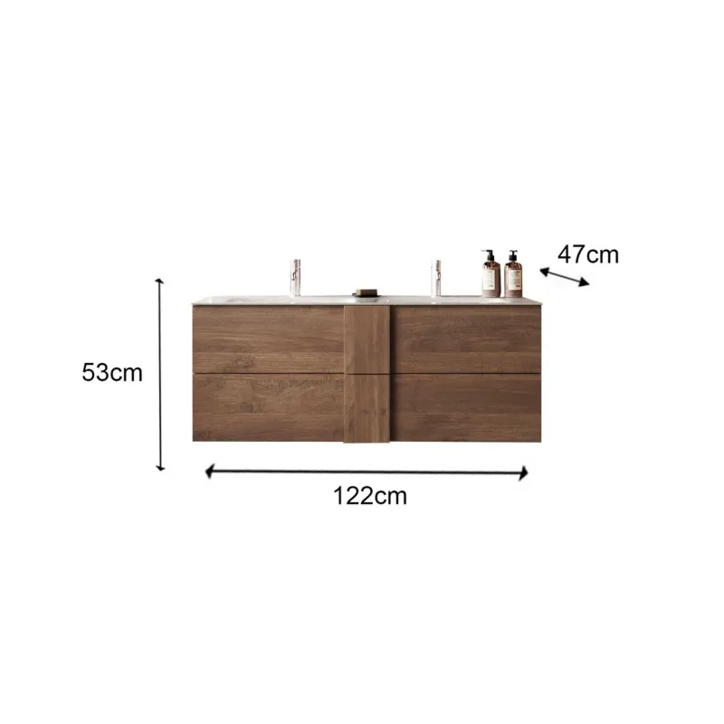 Base lavabo sospesa 120×51×47 cm bianco lucido con cassetti push‑pull - JUPITER